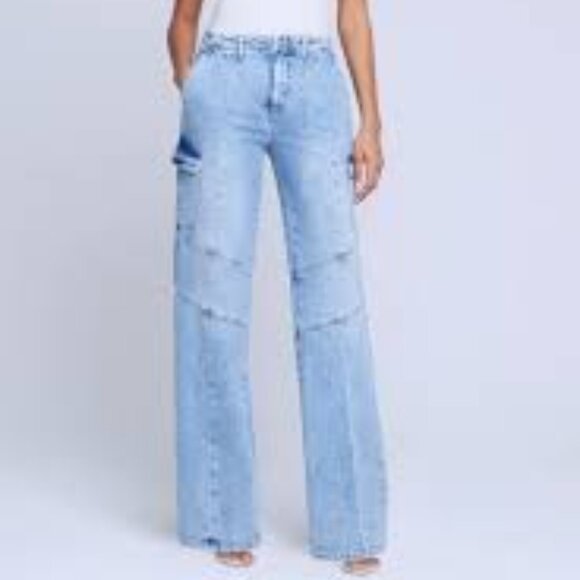 NWOT: L'Agence  Brooklyn High Waist Wide Leg Cargo Jeans Sz 25 - Picture 3 of 12